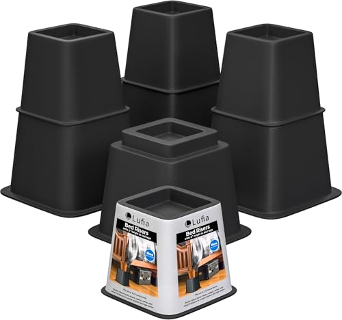 Lufia Bed Furniture Risers Heavy Duty, Elevation in Heights 8, 5 or 3 Inch, Adjustable Furniture Risers for Sofa, Table, Couch, Chair or Desk, Supports up to 1,300 lbs (Set of 4, Black) - color: Black,8-pack, size: 8 inch