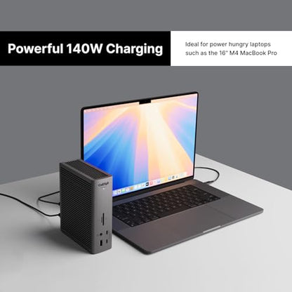 CalDigit TS5 PLUS - Thunderbolt 5 Dock - 20 Port, 10Gb Ethernet, 140W dedicated host Charging, TBT-5 x 3, USB 10Gb/s x10, Dual USB Controllers, Up to Two 8K 60Hz Displays, 1.0m Braided Cable, 330W PSU - style: TS5 Plus