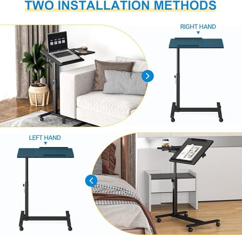 Panta Height Adjustable Rolling Laptop Stand, Overbed Table with 2 Tilting Desktops, Mobile Laptop Table for Couch with Cup Holder, Mobile Computer Workstation for Office, Home and Hospital | Dual tilting desktops, cup holder, mobile workstation, for couc