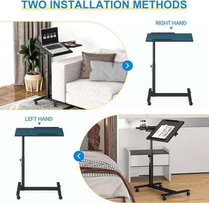 Panta Height Adjustable Rolling Laptop Stand, Overbed Table with 2 Tilting Desktops, Mobile Laptop Table for Couch with Cup Holder, Mobile Computer Workstation for Office, Home and Hospital | Dual tilting desktops, cup holder, mobile workstation, for couc