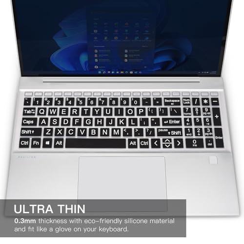 Large Print Keyboard Cover Skin for 2026 2025 HP 15.6 inch Laptop15-fc 15-fd Series, HP 15-fc0499nr 15-fc0502nr 15-fc0399nr 15-fc0099nr fc0245dx fc0047nr 15-fd0023dx 15-fd0123dx 15-fd0127dx 15t-fd100 - color: Black(Large Font)