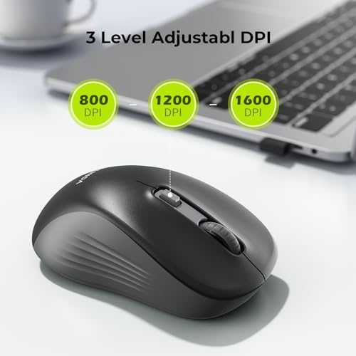 seenda Bluetooth Wireless Mouse, Dual Mode, Quiet 1600 DPI, Black | Dual-mode Bluetooth and 2.4G USB mouse with quiet clicks, smooth tracking, ergonomic design, and 12-Months battery life - color: Black