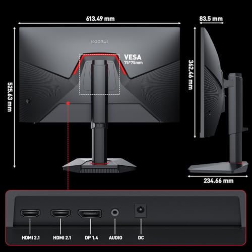KOORUI 27" 4K Gaming Monitor - Dual Mode UHD 160Hz or FHD 320Hz, Fast IPS 1ms, FreeSync Premium & G-SYNC Compatible, HDMI 2.1/DP 1.4, HDR400, Height/Pivot/Tilt Adjustable, PC & Console Ready, G2741L - size: 27" Dual Mode (4K 160Hz / FHD 320Hz)