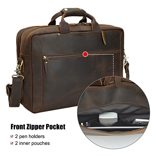TIDING Full Grain Leather Convertible Briefcase Backpack for Men | Large 15.6 Inch Laptop Messenger Bag Work Business Crossbody Shoulder Bag - color: Dark Brown