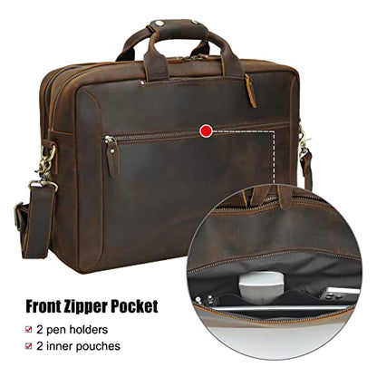 TIDING Full Grain Leather Convertible Briefcase Backpack for Men | Large 15.6 Inch Laptop Messenger Bag Work Business Crossbody Shoulder Bag - color: Dark Brown