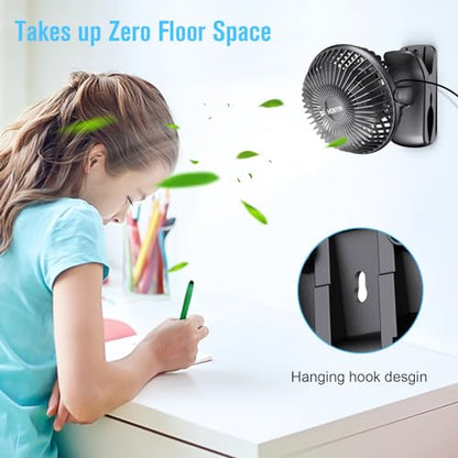 HONYIN 720° Rotation Small Desk, Hang & Clip on Fan by USB Plug In | Sturdy Clamp, 3 Speeds, Quiet Little Personal Cooling Fan for Bedroom Office Desktop Treadmill - color: Black
