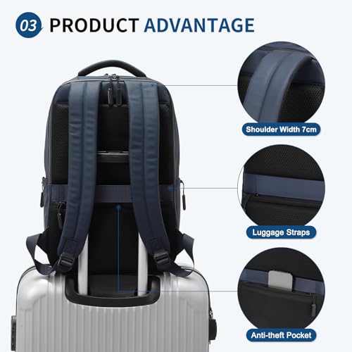 Waterproof Laptop Backpack for Men & Women, Flight Approved Anti-Theft Daypack with 15.6-inch Laptop Sleeve (Blue) - color: Blue