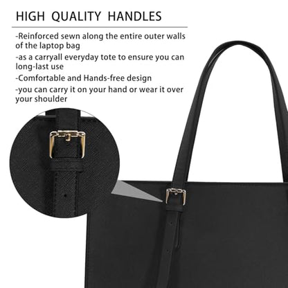 NUBILY Laptop Bag for Women 15.6" Computer Tote Bag Handbag Shoulder Bag | Waterproof Lightweight Leather Large Capacity Work Bag Business Office Briefcase Detachable Strap Satchel - color: Black