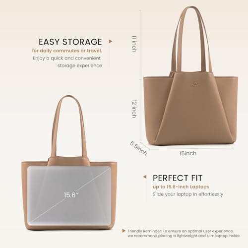 LOVEVOOK Laptop Tote for Women - 15.6 Inch Faux Leather Laptop Bag with Clutch, Large Capacity Office Purse Computer - color: Deep Apricot, size: 15.6 inch