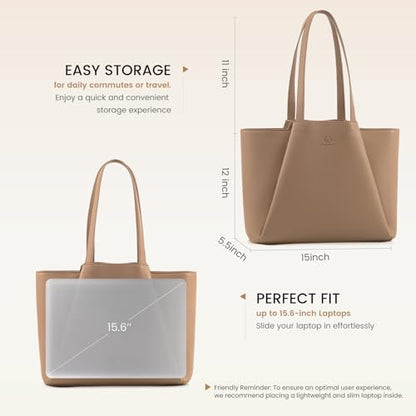 LOVEVOOK Laptop Tote for Women - 15.6 Inch Faux Leather Laptop Bag with Clutch, Large Capacity Office Purse Computer - color: Deep Apricot, size: 15.6 inch