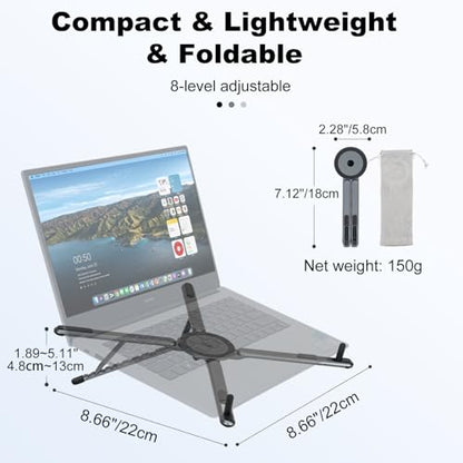 koolehaoda Portable Laptop Stand for Desk & Travel, CNC Aluminum Foldable Computer Riser Magnetic Grip Multi-Angle Support Stand for MagSafe,MacBook,iPhone,iPad, 4–16" Phones,Tablets and Laptops