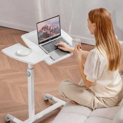 COMHOMA Overbed Bedside Table with Wheels, Tiltable Hospital Bed Table Over The Bed, Adjustable Mobile Standing Desk Rolling Laptop Desk for Hospital and Home Use, White - size: 28x16in (Tiltable)