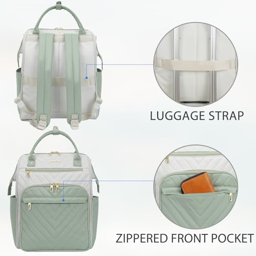VANKEAN 15.6 Inch Laptop Backpack for Women Large Capacity Waterproof Daypack - color: Beige-light Green, size: 15.6 Inch