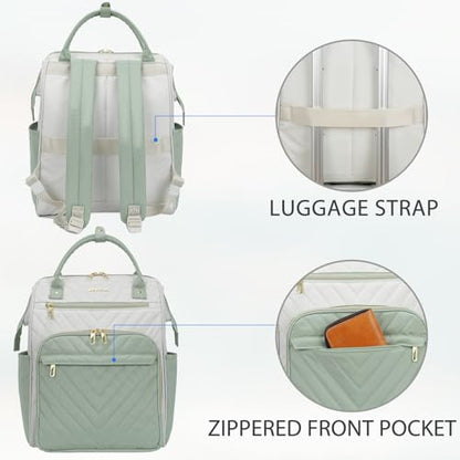 VANKEAN 17 Inch Laptop Backpack for Women Large Capacity Waterproof Daypack - color: Beige-light Green, size: 17.3 Inch
