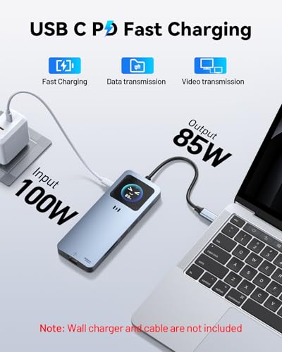 Selore USB C Docking Station Dual HDMI, USB C to Dual HDMI Adapter | 4K@60Hz Dual HDMI, Smart Display, 100W PD, 10Gbps USB 3.1, 2.5G Ethernet, SD/microSD Reader for Dell/HP/Lenovo/ MacBook - color: Space Grey