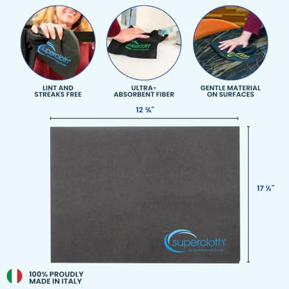 Supercloth® Premium Microfiber Cleaning Cloth for All-Purpose, Lasts Over 5 YEARS, Glasses Cleaning Cloth, Microfiber Cleaning Cloth for Cars, Magic Reusable Cloth Streak-Free 100% Made in Italy (3pk) - size: 3 Pcs