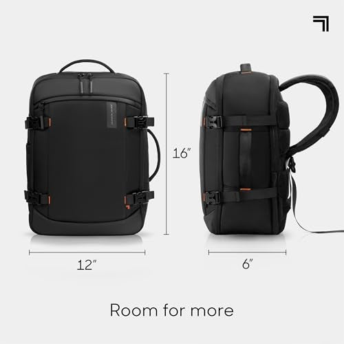 Sharper Image Travel Backpack for Men & Women 23L TSA Flight Ready Weekender Bag for Carry On Luggage, Fits 17” Laptop, Water Resistant Casual Daypack for Traveling, Black (Venture Collection)