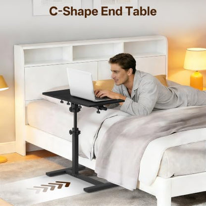 Overbed Table with Wheels Rolling, Adjustable Mobile Bedside Desk, Flip-Top, Laptop Table, C Shaped End Side Table for Couch, Sofa, Bed, Recliner and Home Use, Large Black - color: Large Black