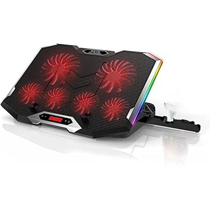 Laptop Cooling Pad, Laptop Cooler with 6 Quiet Led Fans for 15.6-17 Inch Laptop Cooling Fan Stand, Portable Ultra Slim USB Powered Gaming Laptop Cooling Pad