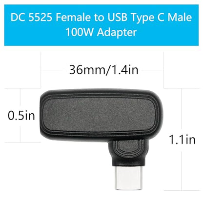 90 Degree 100W DC 5.5mm x 2.5mm Power Adapter, Input 15 - 20.5V, PD Chip | Right Angle DC 5525 Female to USB Type C Male PD Plug, Built in PD Intelligent Chip Quick Identification V/A, for USB C Port - style: DC 5525 Female to USB Type c Male - 100W