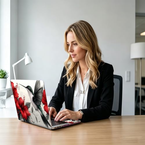 Hummingbird Red Floral Universal Laptop Skin Sticker 3PCS, Protective Decal Trim-to-Fit 11.6" 13.3" 14" 15.6" Laptop Vinyl Cover, Removable Anti-Scratch Computer Decal Protector - color: Hummingbird Red Floral