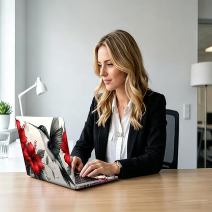Hummingbird Red Floral Universal Laptop Skin Sticker 3PCS, Protective Decal Trim-to-Fit 11.6" 13.3" 14" 15.6" Laptop Vinyl Cover, Removable Anti-Scratch Computer Decal Protector - color: Hummingbird Red Floral