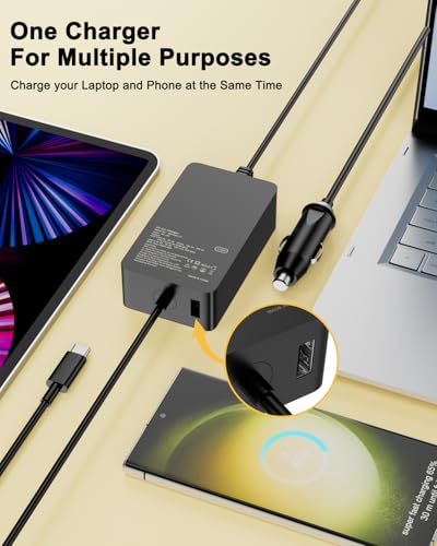 118W 100W USB-C Car Laptop Charger Compatible with HP Spectre/Elitebook,Dell Latitude/XPS,Lenovo ThinkPad/Yoga/IdeaPad,MacBook Pro,Acer Chromebook/Swift,Google,iPad,Samsung Galaxy Power Cord