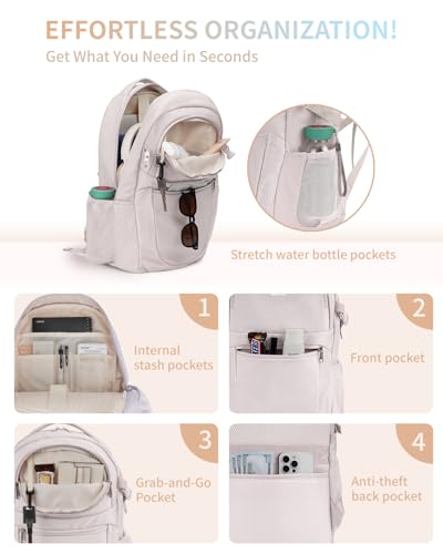 ECOHUB Travel Backpack for Women, 17.3 inch Suspended Laptop Backpack, Fashion Slim Water-Resistant 28L Personal Item Bag with 12 Pockets for Causal, Work, Beige - color: Beige