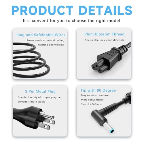 65W 45W AC Power Charger Compatible with HP Probook 450 430 440 445 640 650 G1 G2 G3 G4 G5 G6 G7 G8 PPP009A Laptop Power Supply Adapter Cord