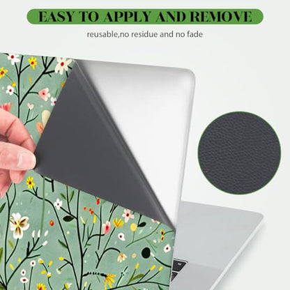Laptop Skin Sticker Decal,13.3" 14" 15" 15.4" 15.6 inch Laptop Universal Vinyl Skin Sticker Cover, Reusable Art Decal Protector, Green Art Flowers - color: Green Art Flowers