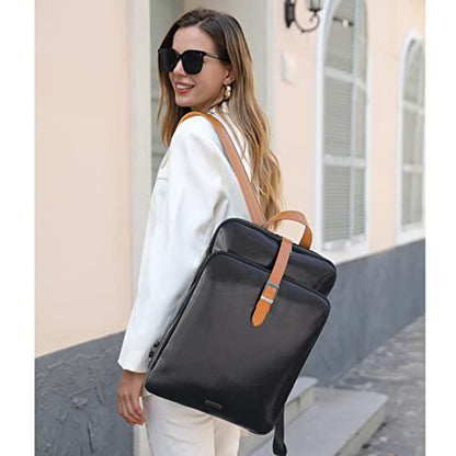 CLUCI Leather Backpack for Women, 15.6 inch Laptop Bag, Large Genuine Work Backpack Travel Back - color: 0-3 Black With Brown