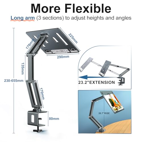 Laptop Stand Desk Mount, Aluminum Adjustable Laptop Arm with Tray | 360° Rotatable Ergonomic Computer Holder for 11-15 Inch Laptops & Tablets, Relieve Neck Strain for Sitting & Standing Work - color: Grayish Green