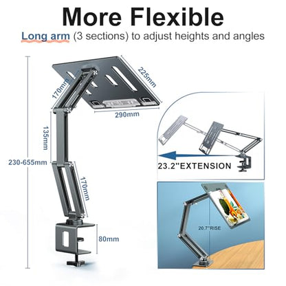 Laptop Stand Desk Mount, Aluminum Adjustable Laptop Arm with Tray | 360° Rotatable Ergonomic Computer Holder for 11-15 Inch Laptops & Tablets, Relieve Neck Strain for Sitting & Standing Work - color: Grayish Green