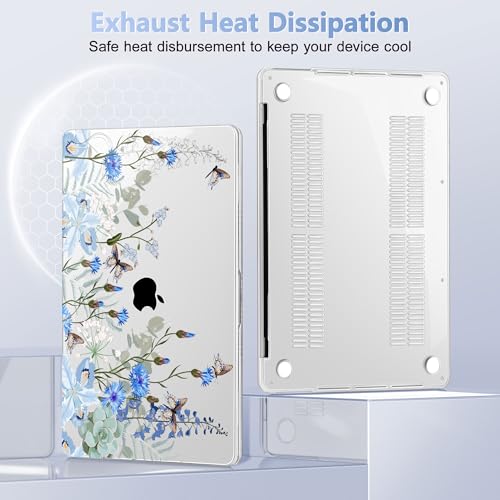 May Chen Compatible with MacBook Pro 13 inch Case with Touch Bar 2022 2021 2020 Release A2338 M1/M2 A2251 A2289, Plastic Hard Shell Case with Keyboard Cover + Dust Plug, Blue Flowers Leaves - color: Blue Flowers leaves