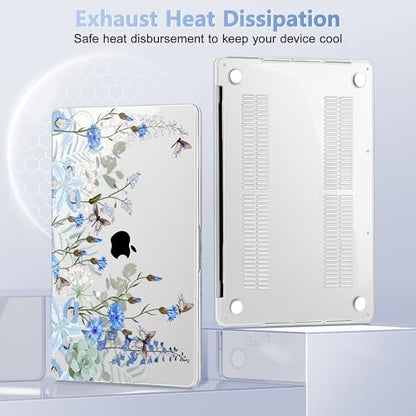 May Chen Compatible with MacBook Pro 13 inch Case with Touch Bar 2022 2021 2020 Release A2338 M1/M2 A2251 A2289, Plastic Hard Shell Case with Keyboard Cover + Dust Plug, Blue Flowers Leaves - color: Blue Flowers leaves