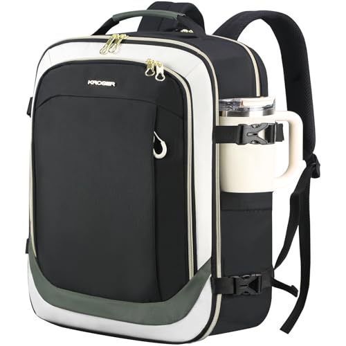 KROSER Laptop Backpack Computer Backpack 17 Inch Men-Beige/Black/Army Green | 40L Large Laptop Water-Repellent Travel Backpack Casual Daypack for Business/College/Women - color: Beige/Black/Army Green