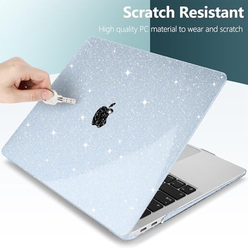 DONGKE for MacBook Air 13 inch Case 2021-2018 Release A2337 M1 A2179 A1932, Bling Plastic Hard Shell Case & Keyboard Cover Only Compatible with MacBook Air 13 inch Retina Fits Touch ID, Lightblue - color: Sparkly Lightblue