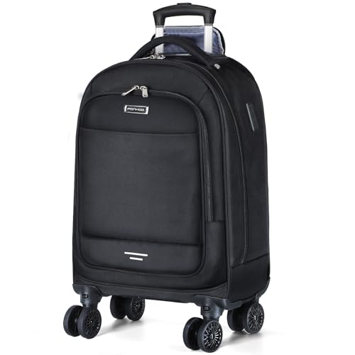 Ponhog Rolling Backpack with 4 Wheels, 15.6 Inch Travel Laptop Backpack for Women Men, Water Resistant Roller with USB Charging Port, Airline Approved Wheeled Work Bag, Black