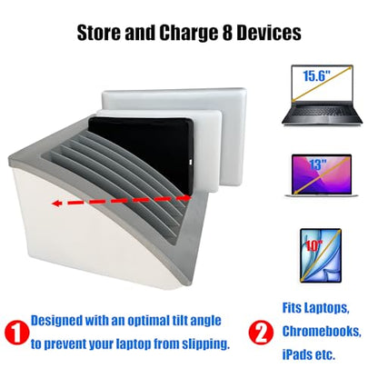 8-Device Laptop & Tablet Charging Station for Classroom, Office & Library, Chromebook & iPad Charging Rack with Surge Protection, Cable Management & Numbered Slots, Fits Devices Up to 15.6" - color: Gray with 8-Device Charging Station