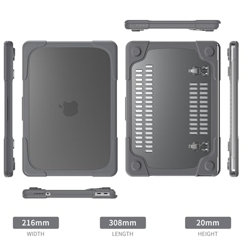 Batianda Heavy Duty Case for MacBook Neo 13 Inch 2026, Grey | Fits Model A3404 A18 Pro Chip, Ergonomic Foldable Stand Holds 22lbs, TPU Bumper, Matte Translucent Shockproof Hard Shell - color: Grey