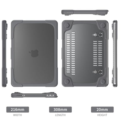 Batianda Heavy Duty Case for MacBook Neo 13 Inch 2026, Grey | Fits Model A3404 A18 Pro Chip, Ergonomic Foldable Stand Holds 22lbs, TPU Bumper, Matte Translucent Shockproof Hard Shell - color: Grey