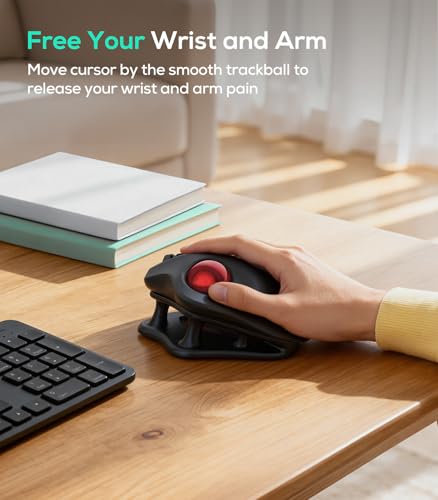 Nulea M511 Wireless Trackball Mouse, Rechargeable Ergonomic Thumb-Control Mouse with Tilt Stand, Smooth & Precision Tracking, 3 Device Connection (Bluetooth or USB Receiver), for PC/Mac/Laptop-Red - color: A-Red