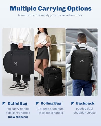 Hynes Eagle Rolling Backpack 42L Backpack with Wheels Airline Approved Carry on Luggage Laptop Travel Suitcase Bag for Women Men Jet Black with 3PCS Packing Cubes Set Black - color: Jet Black