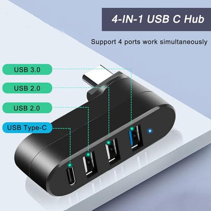 4-Port USB C Hub [90°/180° Degree Rotatable], USB C Adapter Splitter with PD-in 5W Port, USB Extender for MacBook, iMac, Surface, and More C Port Laptop(Not for Car) - style: USB-C