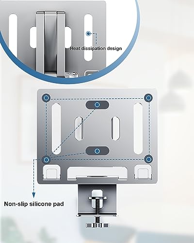 Laptop Stand Desk Mount, Aluminum Adjustable Laptop Arm with Tray | 360° Rotatable Ergonomic Computer Holder for 11-15 Inch Laptops & Tablets, Relieve Neck Strain for Sitting & Standing Work - color: Silver