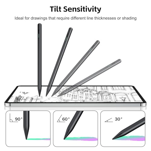 Stylus Pen for iPad 2026-2018 with 13mins Fast Charge,Tilt Sensitivity Palm Rejection Pencil for 11th (A16)/10/9/8/7/6 Gen, iPad Pro 11"/12.9"/M4/M5, iPad Air 3/4/5/M2/M3/M4, Mini 7/6/5 - color: black