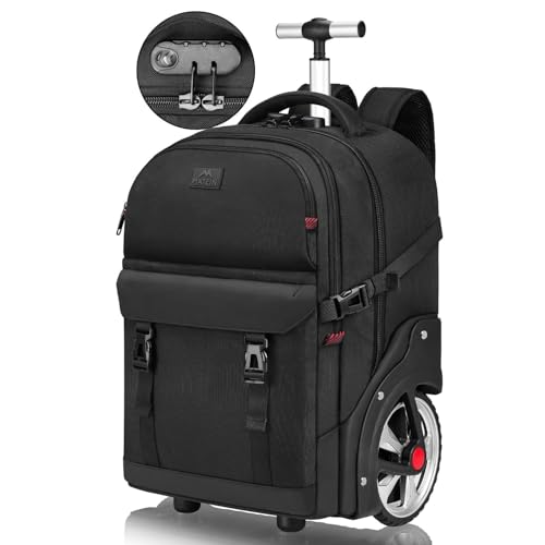 MATEIN Rolling Backpack for Men, Large Travel Backpack with Wheels, Black | 7.1 inch Big Wheels, Water Resistant, Anti Theft, Combination Lock, for 17" Laptops, Gift for Adult Commute Business College - color: Black