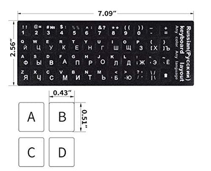 2PCS Russian Keyboard Stickers, Russian-Englsih Keyboard Letters Replacement Stickers White Font Black Background for PC Computer Laptop Notebook Desktop, Cyrillic Keyboard Alphabet Stickers - color: Russian-white