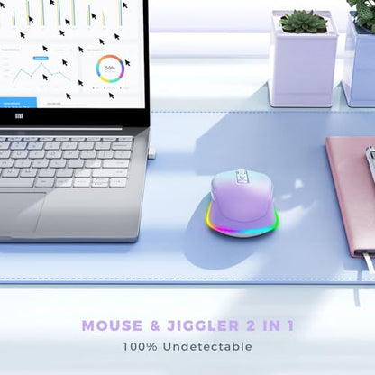 PEIOUS Wireless Mouse Jiggler - LED Wireless Mice with Build-in Mouse Mover, Rechargeable Moving Mouse for Laptop with Undetectable Random Movement Keeps Computers Awake - Purple to Green - color: Purple to Green