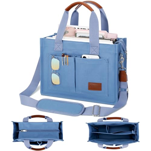 KKXIU Large Canvas Tote Bag for Women with Zipper and Compartments Crossbody Work Bible Messenger Purse Bag With Pockets - color: Blue, size: X-Large